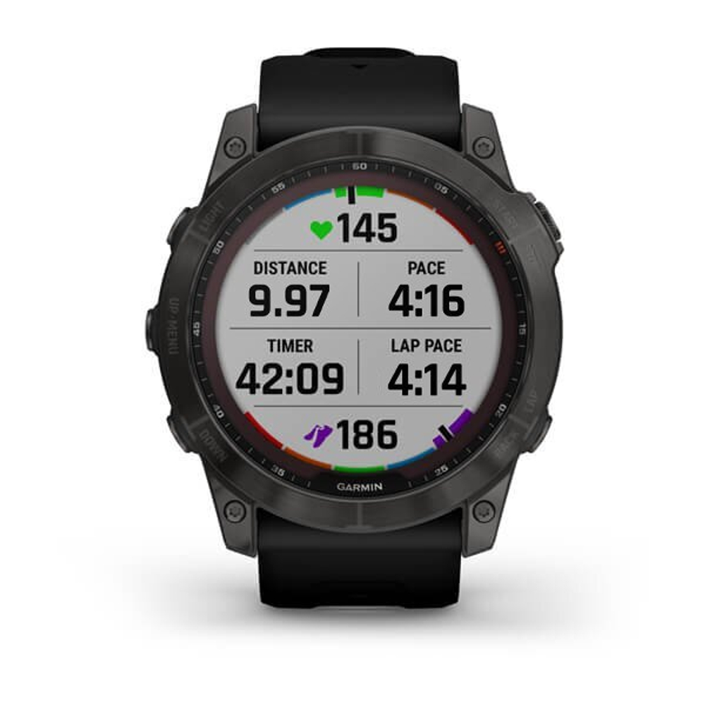 Умные часы Garmin Fenix 7X Sapphire Solar титановый угольно-серый DLC с силиконовым ремешком