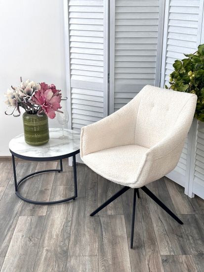 Стул CLOUDS 360 град. поворот. Белый Wales 101, букле/ черный каркас