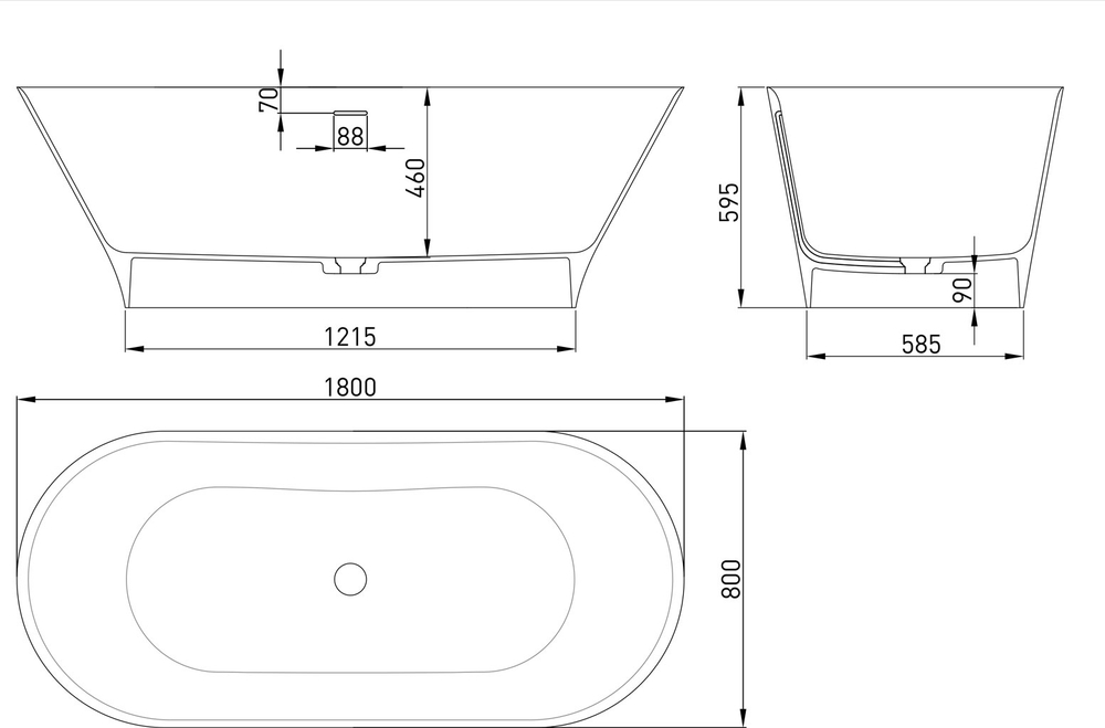 Ванна MONA180x80RAL матовая покраска по RAL полностью