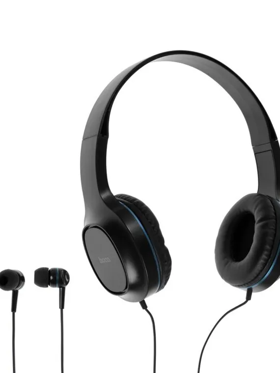 Комплект наушников Hoco W24, проводные, полноразмерные + вакуумные, проводные, синие