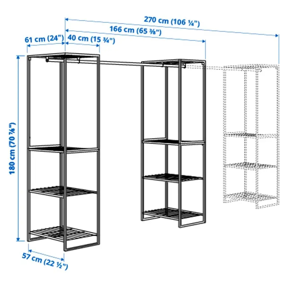 Полка с платяной штангой - IKEA JOSTEIN/ЙОСТЕЙН ИКЕА, 61х180х270 см, белый