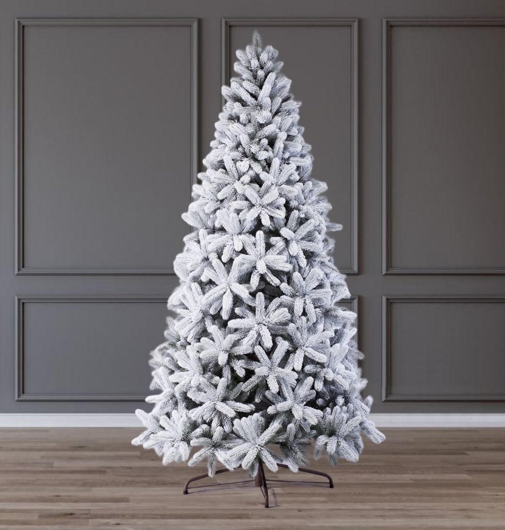 Заснеженная елка с гирляндой встроенной «Русская Императрица» (Литая хвоя) 230 см / 2,3 м