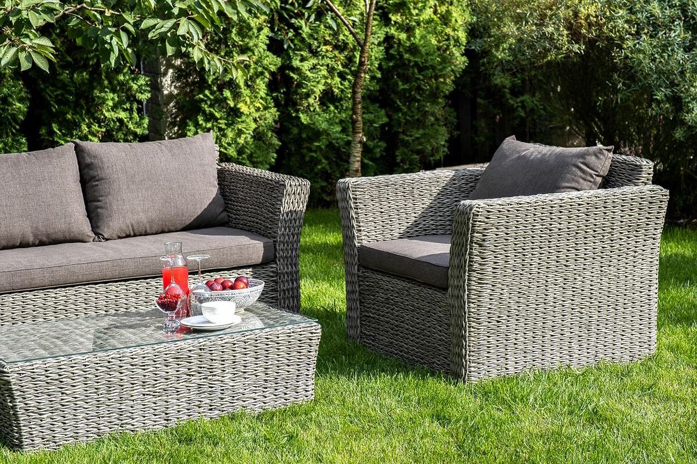 "Капучино" лаунж-зона из искусственного ротанга (гиацинт), цвет серый