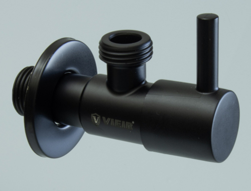 Кран угловой с отр. 1/2 х 1/2 нерж,черный (КРУГ.) ViEiR  (100/1шт)