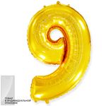 Шар (40"/102 см) Цифра, 9, Золото, 1 шт. в упак.
