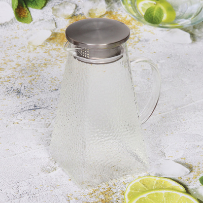 Кувшин стеклянный 1500мл «ICE» с металлической крышкой, трапеция