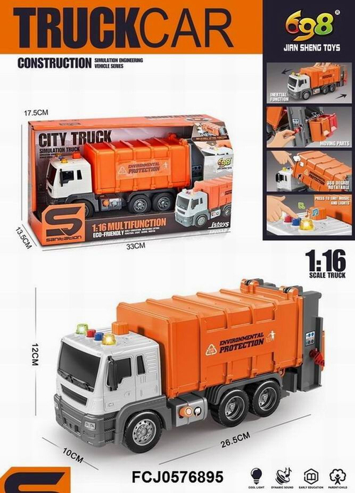 Мусоровоз на батарейках, свет+звук (инерционный)