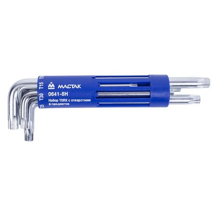 Цена на МАСТАК (0641-8HB) Набор Г-образных ключей TORX с отверстием, T10-T50, 8 предметов