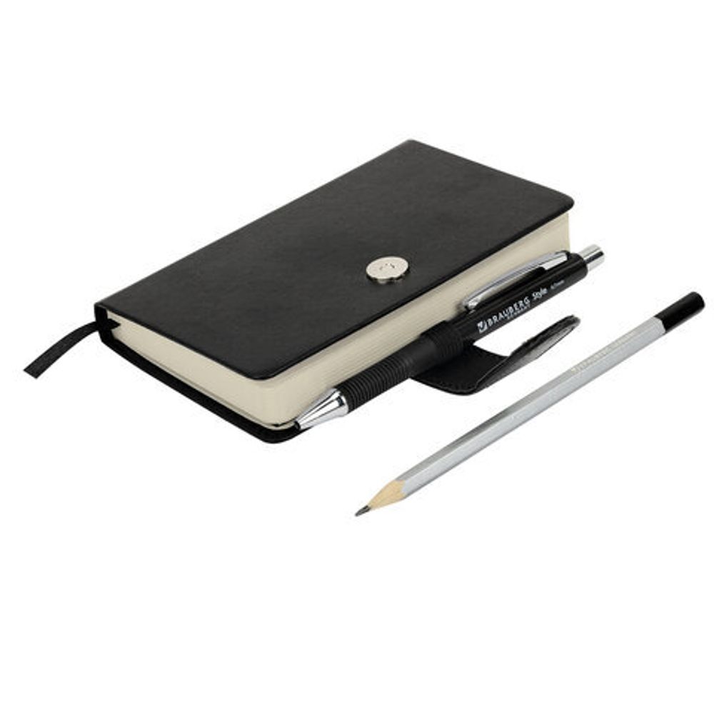 Скетчбук, слоновая кость 140 г/м2 90х140 мм, 80 л., КОЖЗАМ, застежка, BRAUBERG ART CLASSIC, черный,116458