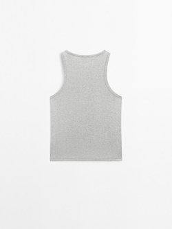 Massimo Dutti Топ с круглым вырезом и блестящей отделкой, серебряный