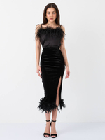 Юбка бархат с крупными перьями