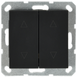 Выключатель двухклавишный для штор 10A 250V~ с накладкой, цвет черный матовый (soft touch)