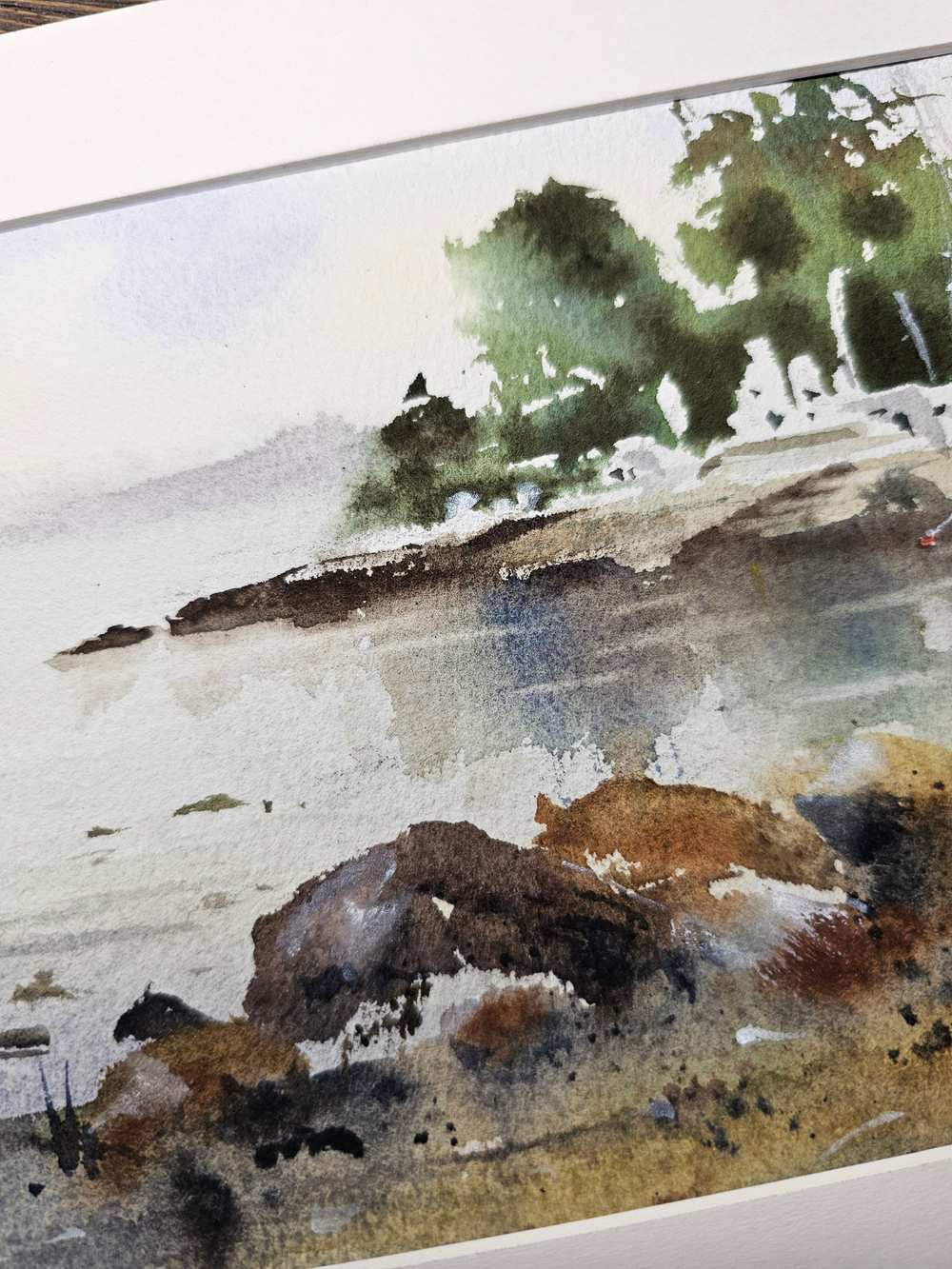 Картина авторская акварельная в паспарту 21х30 см на стену для интерьера "Морская бухта"