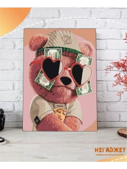 Мишка Тедди Доллары Картина по номерам на холсте 40х50