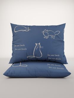 Постельное белье "КОТИКИ" евро   наволочки 50х70 2шт Простынь на резинке 180х200 см  Пододеяльник 200х215 см  Сказка сатин