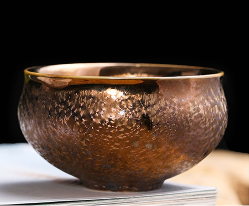 278088.1 Пиала ТЯНЬМУ в  крафт коробке h=4,5см, d=8,4см, 150 мл, керамика  золотой