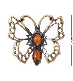 AM-4055 Брошь «Бабочка Перламутр» (латунь, янтарь)