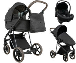 Детская коляска Roan Sol Vintage Luxury 2.0 3 в 1 с автокреслом Tutis Elo Lux EduSky Black PIX/55/D Pixel/Dark/Nickel/руч.Cappuccino