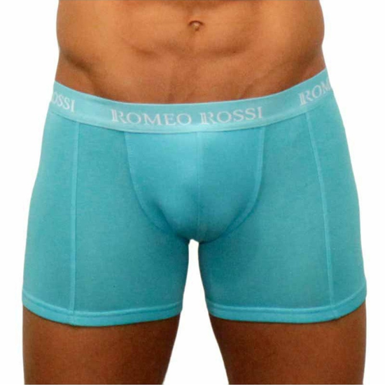 Мужские трусы боксеры удлиненные c резинкой бирюзовые Romeo Rossi RR7001-11
