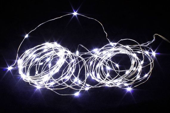Светодиодная нить Роса 10 м., 100 холодных белых LED ламп, прозрачный провод, Winner (w.01.4T.100-)