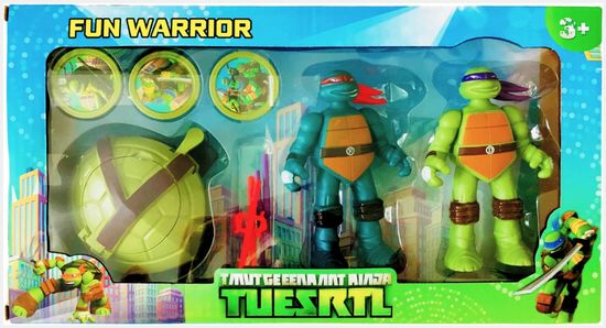 Набор черепашек ниндзя 2в1 10см с фишками и Панцирем-сундуком