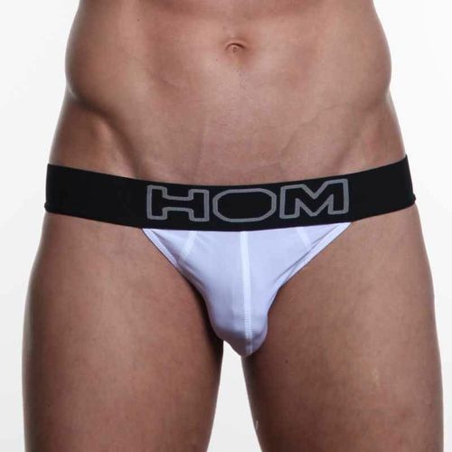 Мужские трусы танга белые с черной резинкой HOM Night Therapy Tanga Brief White