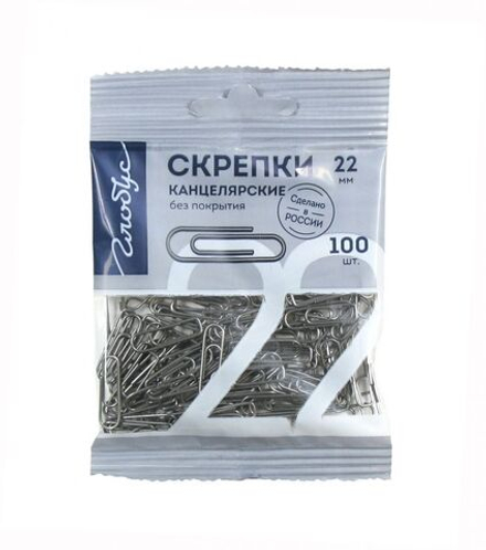 Скрепки ГЛОБУС 28 мм 100 шт в пакете с европодвесом
