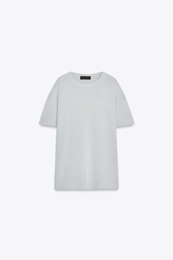 ZARA ОДНОТОННЫЙ ТОП ОВЕРСАЙЗ, ЖЕМЧУЖНО-СЕРЫЙ