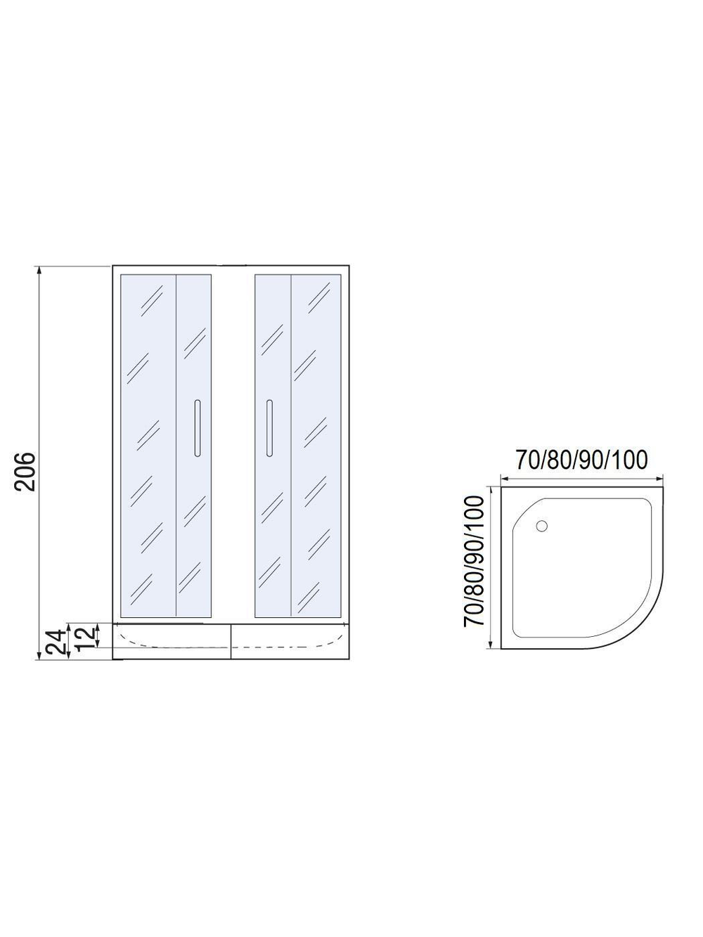Душевое ограждение МОНОМАХ ДУ  70/180 МЗ  10000005874 700*700*1800, полукруг