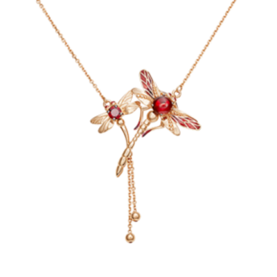 Колье «Стрекозы» из красного золота c гранатами и эмалью Артикул: 07-0239-00-204-1110-57