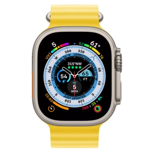 Apple Watch Ultra, 49 мм, корпус из титана, ремешок Ocean жёлтого цвета