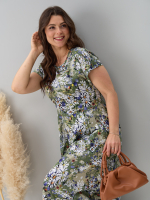 Платье П-026/оливковый-ромашковоеполе