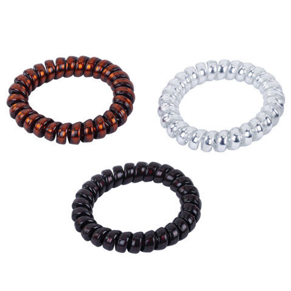 Резинки для волос НАБОР 3 шт., диаметр 5 см, пружинка, чёрный, серебристый, коричневый, MONTE VITA, 457057