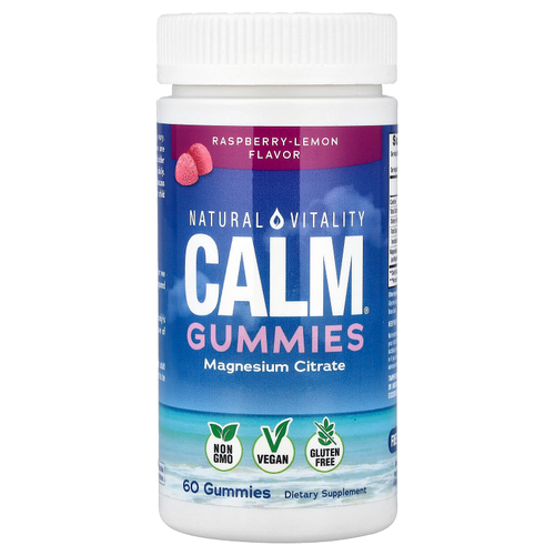 Natural Vitality, жевательные таблетки с цитратом магния CALM®, со вкусом малины и лимона, 60 жевательных таблеток (83 мг в 1 таблетке)