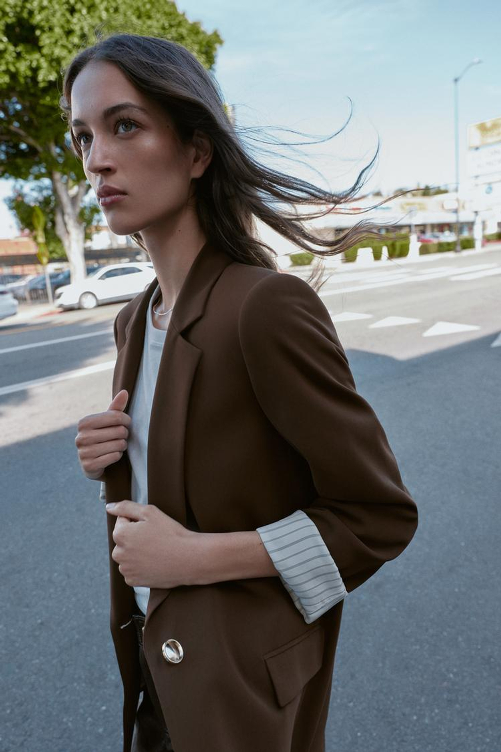 ZARA БЛЕЙЗЕР С ПРИНТОМ НА МАНЖЕТАХ, КОРИЧНЕВЫЙ