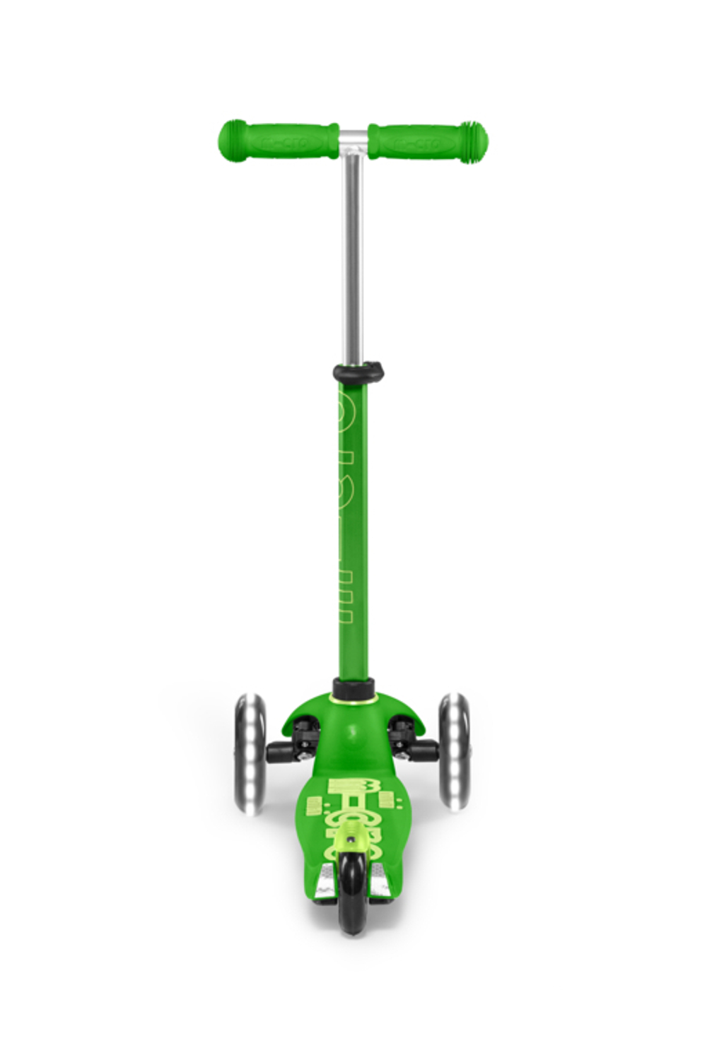 Самокат Mini Micro Deluxe Зеленый LED со стикерами Монстрики 15 шт