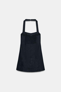 ZARA КОРОТКОЕ ПЛАТЬЕ С ЛЬНОМ, МОРСКОЙ СИНИЙ