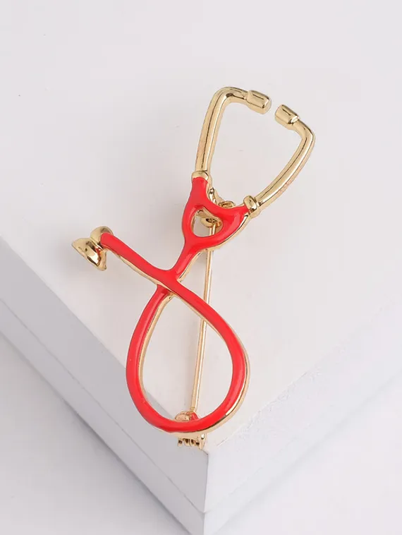 Брошь &quot;Стетоскоп&quot;, цвет красный в золоте