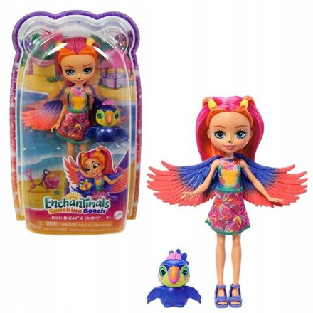 Кукла Enchantimals Mattel - Кукла Sunshine Beach Триппи Тукан с питомцем, Солнечный пляж - Энчантималс HRX83