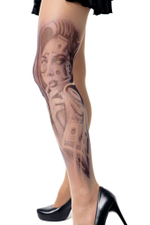 Колготки с принтом в виде женского лица в окружении купюр (Размер: S-M-L) (Цвет: бежевый)