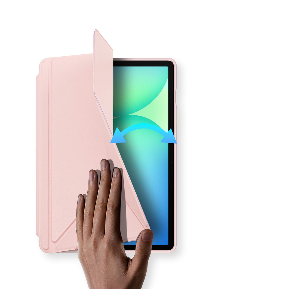 Чехол книжка розового цвета от Dux Ducis для Samsung Galaxy Tab S10 FE+, серия Magi Series Case, с держателем Pencil и функцией автоматического перехода в спящий режим