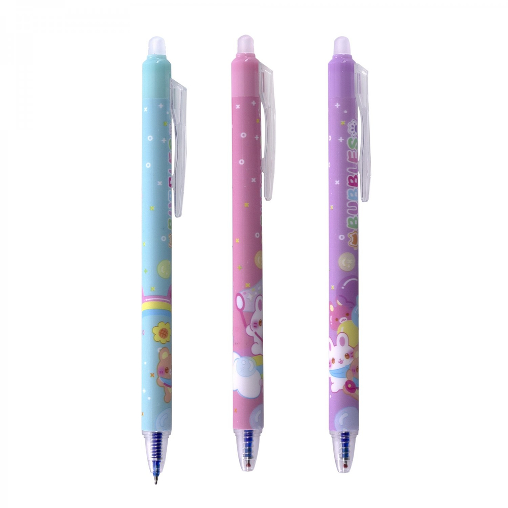 Ручка гелевая пиши-стирай, автоматическая Alingar "Зайчики", 0,5мм, синяя, игольчатый наконечник, круглый цветной пластиковый корпус, пласт. уп.