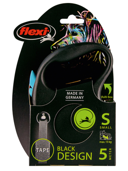 Поводок-рулетка Flexi Black Design S. Лента 5 м. для собак до 15 кг. Синий