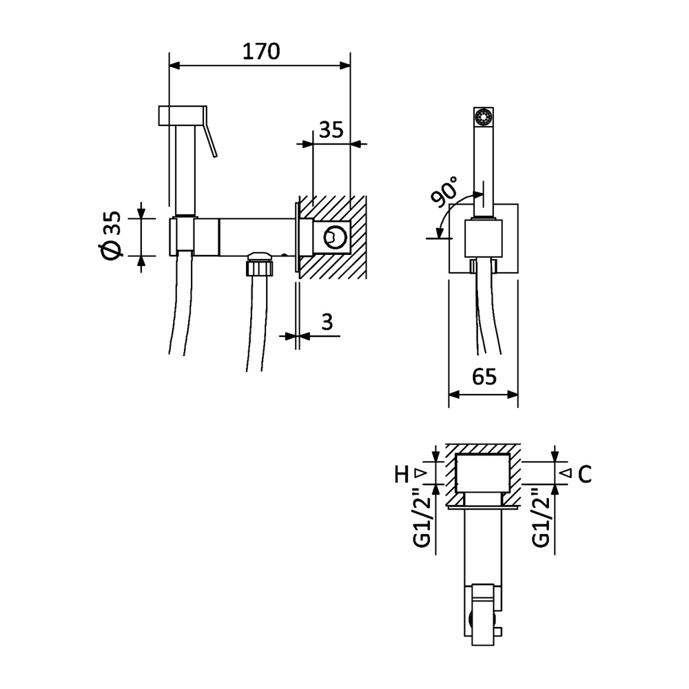 Встроенный смеситель CEZARES PORTA-DIF-01 с гигиеническим душем, хром