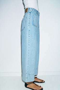 ZARA ДЖИНСЫ Z1975 WIDE-LEG CROPPED С ВЫСОКОЙ ПОСАДКОЙ, ГОЛУБОЙ