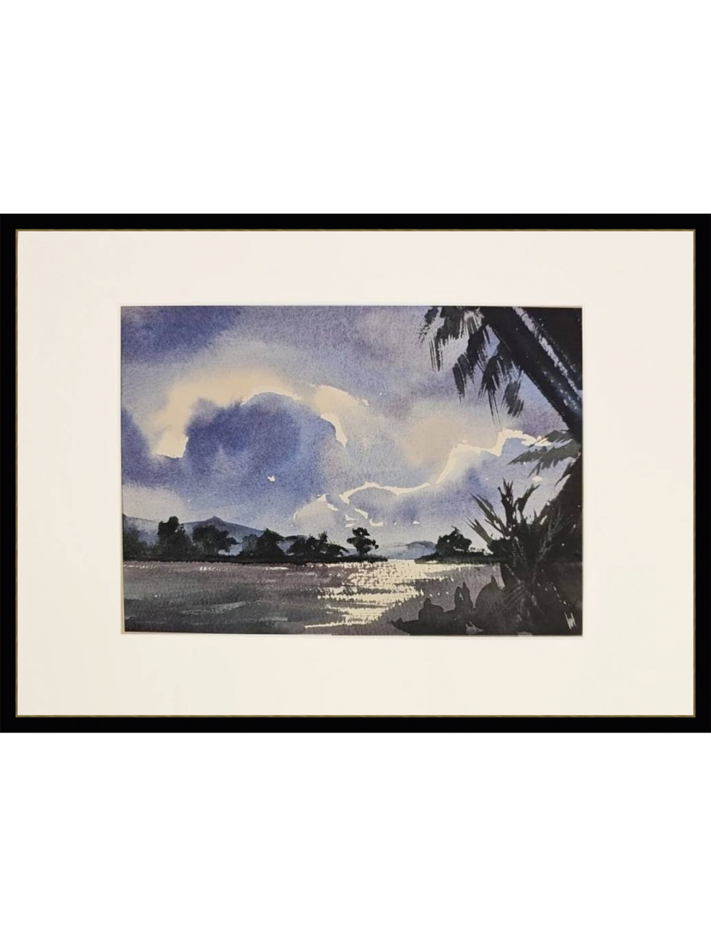 Картина авторская акварельная в паспарту 21*30 см на стену для интерьера "В окружении пальм"