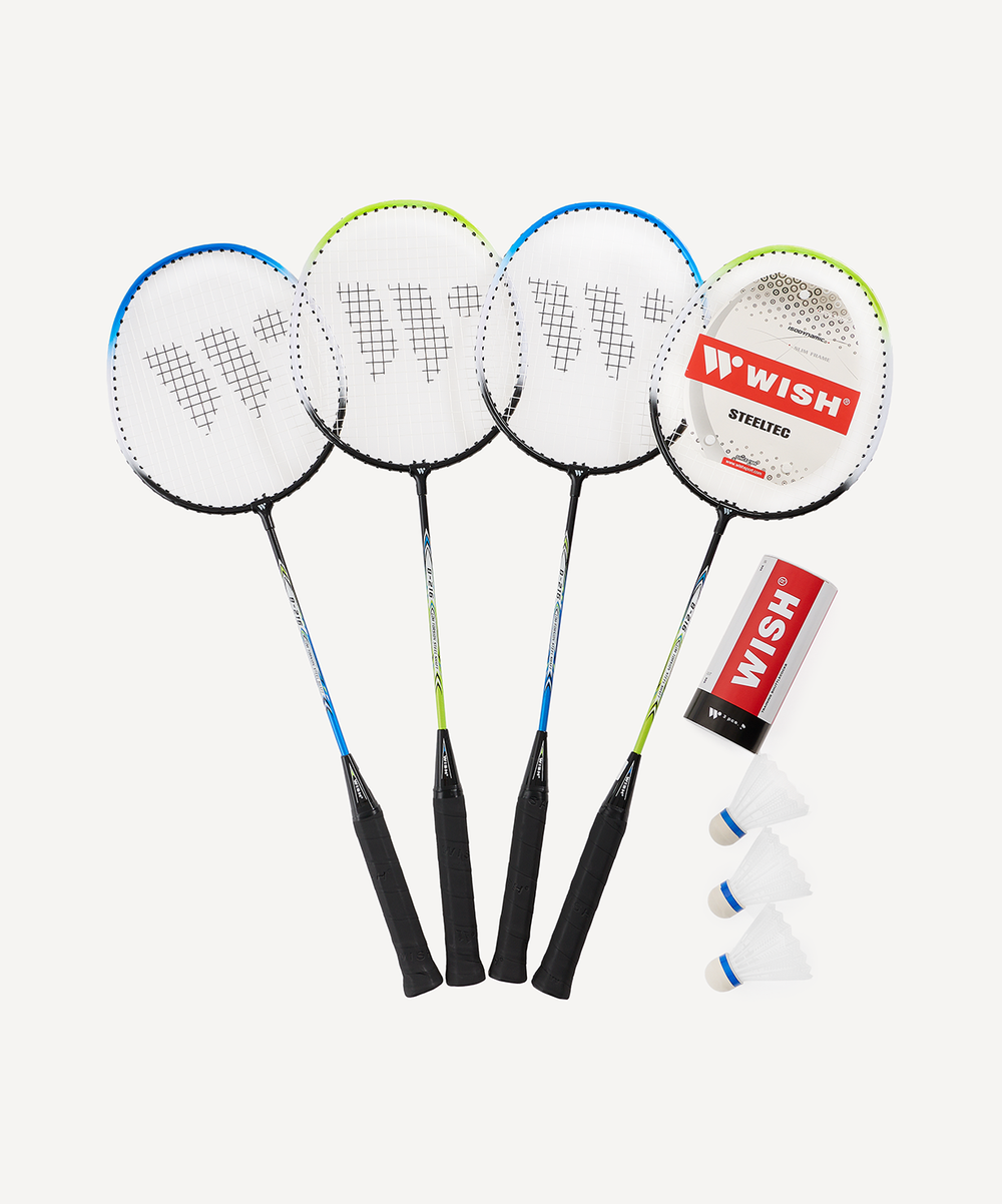 Набор для бадминтона Family set 216, 4 ракетки, 3 волана, синий/зеленый