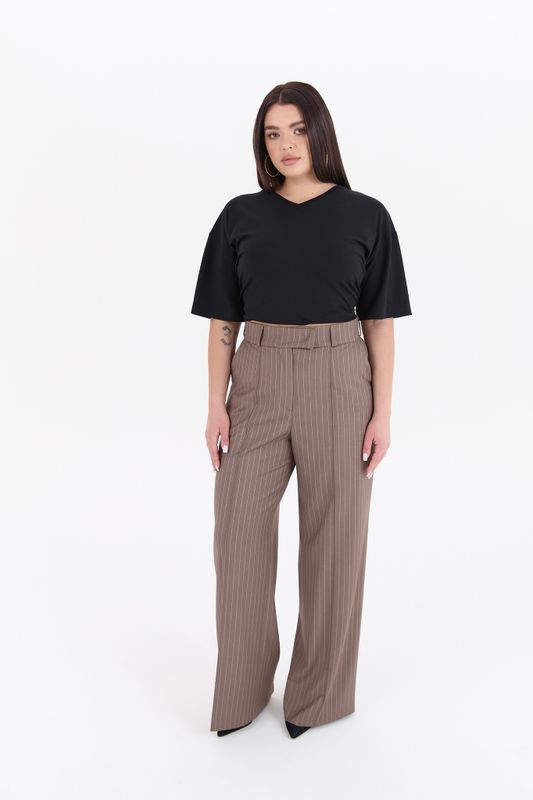Брюки с высокой посадкой в полоску, мокко
