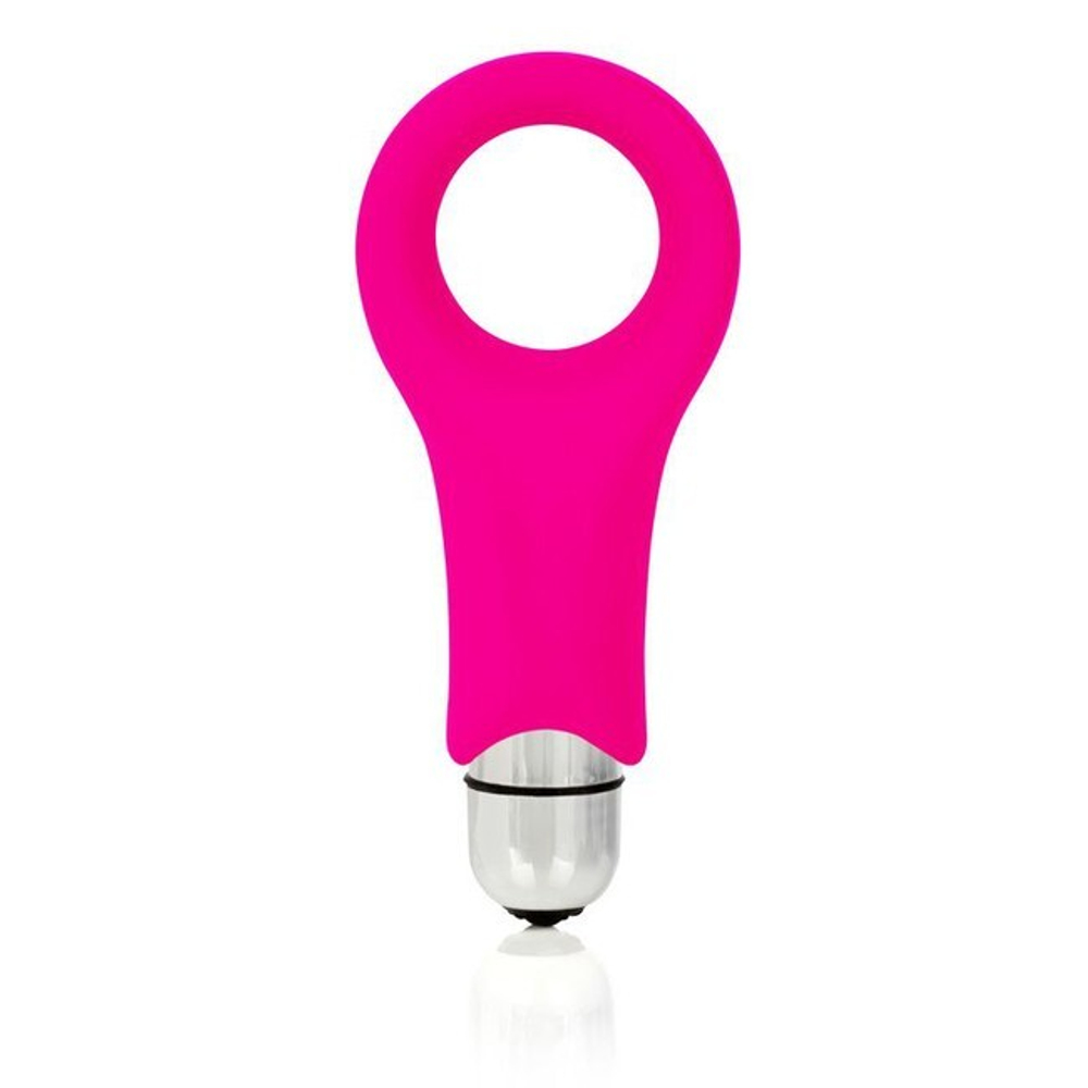 Эрекционное мощное вибро-кольцо Embrace (7 режимов) (Цвет: ярко-розовый с серебряным)