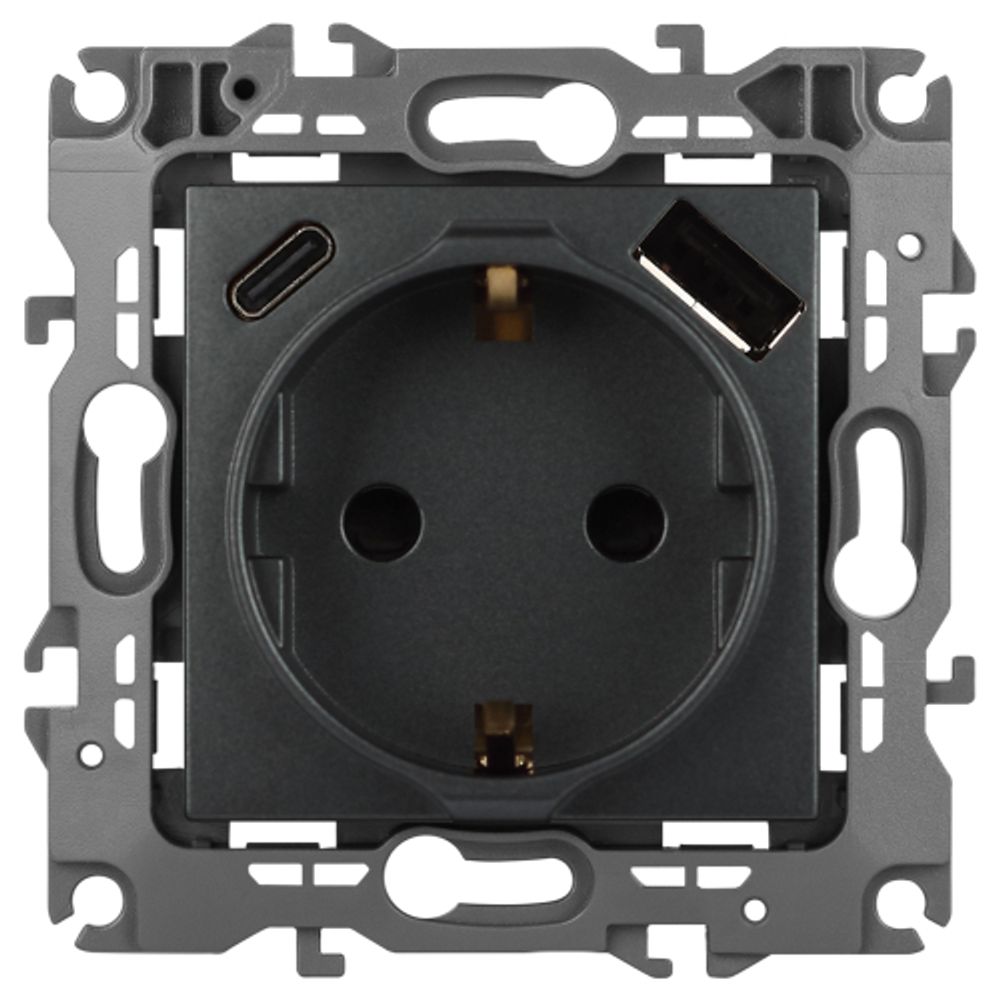 Розетка ЭРА Серия 12 12-4108-12 2P+E 16A-250В со шторками с USB type-A+C 5В-3А графит